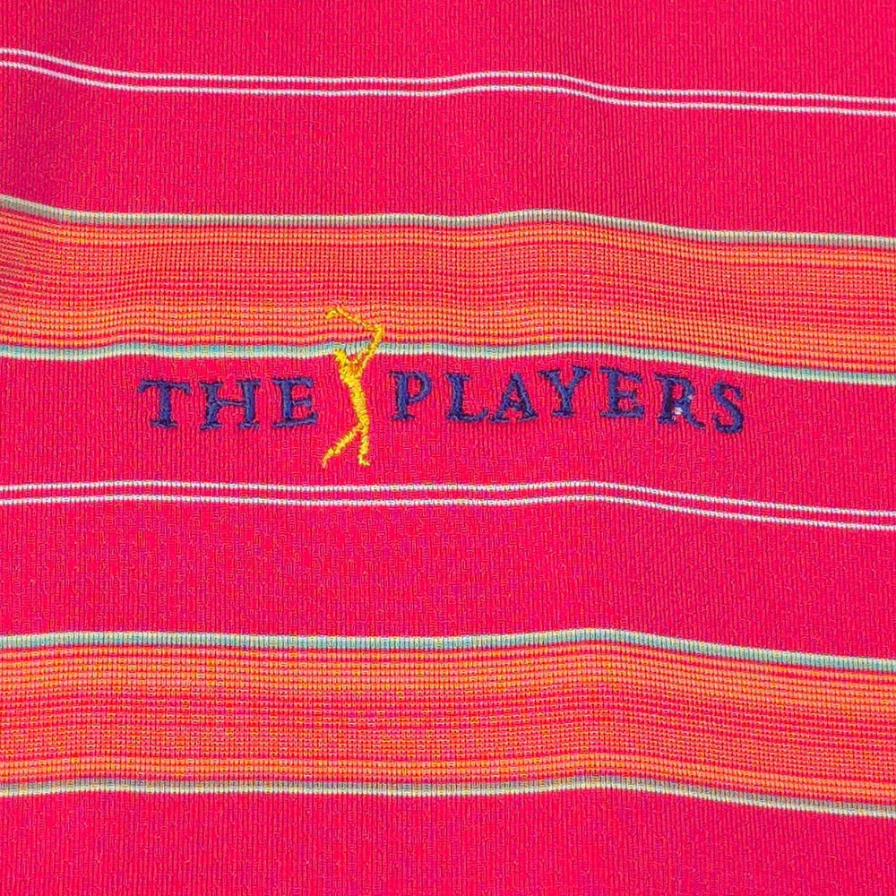 Nike Golf Polo Shirt Men' XL Red Orange Striped The Players Championship Fit Dry - Picture 8 of 14